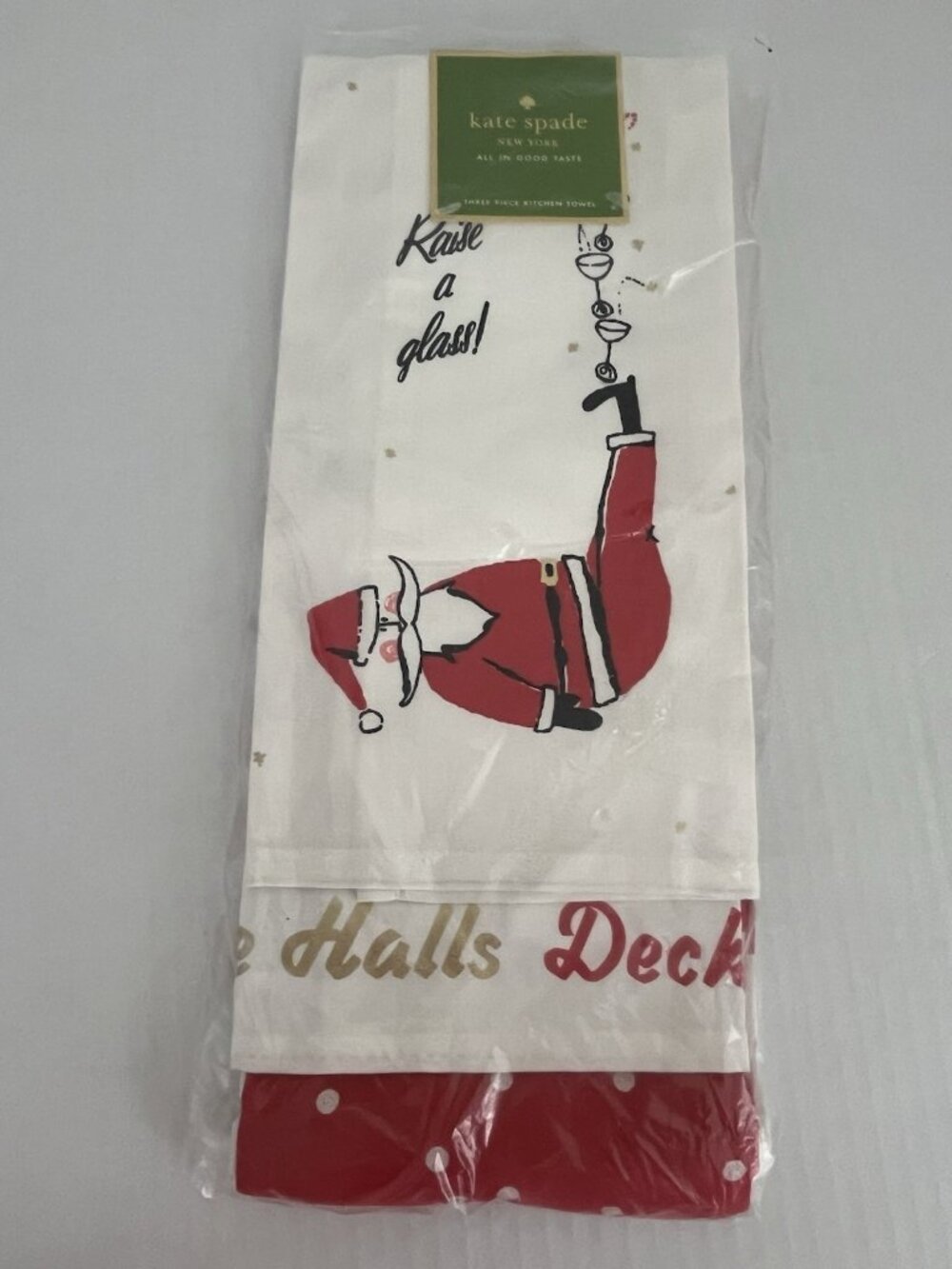 Kate Spade New York All in Good Taste 3pc Kitchen Towels Jolly Santa Christmas